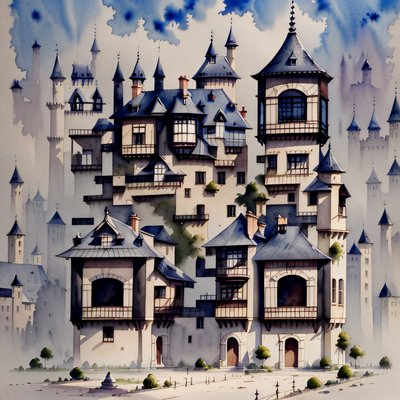 Fairytale Manor Towers Watercolor QR Code Art