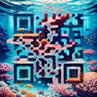 Coral Reef Underwater Gouache QR Code Art