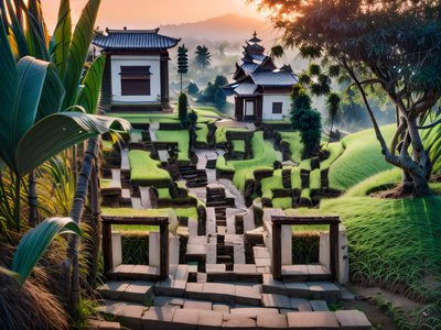Bali Rice Terrace Sunrise Landscape QR Code for Posters