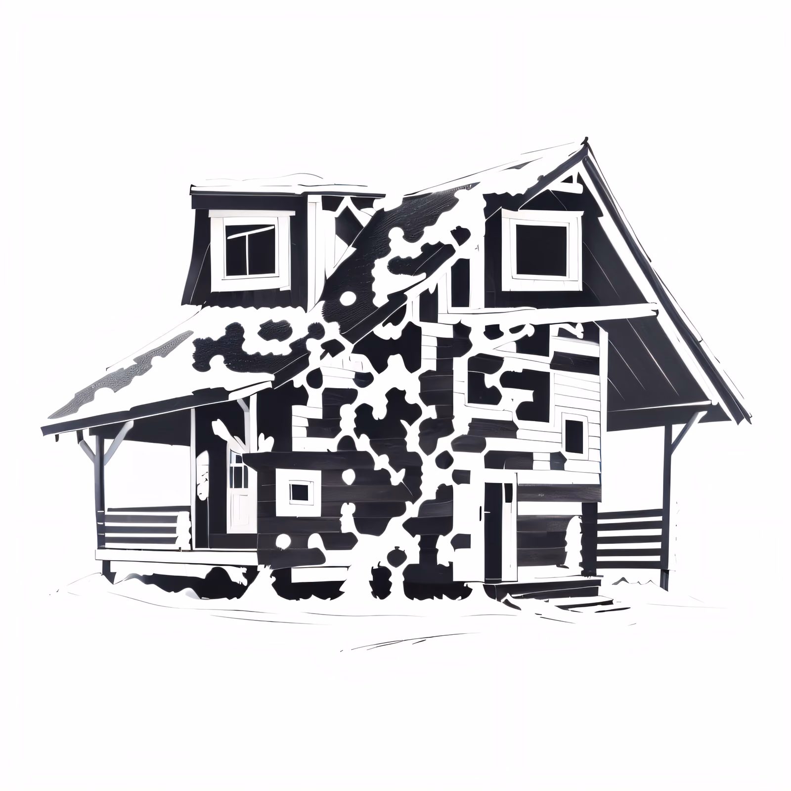 Snowy Wooden Cabin Ink Drawing QR Code Art — image 1