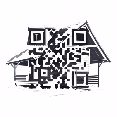 Snowy Wooden Cabin Ink Drawing QR Code Art — image 1