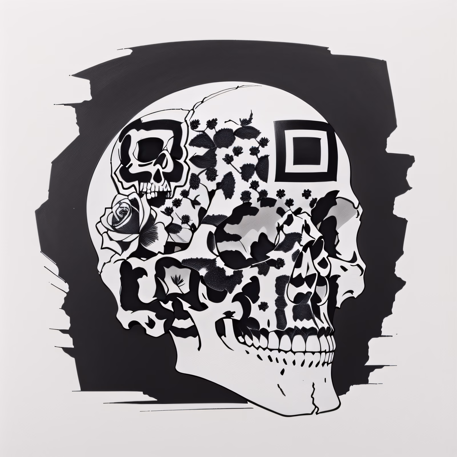 Cracked Skull and Roses Tattoo QR Code for Apparel — image 1