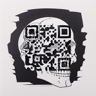 Cracked Skull and Roses Tattoo QR Code for Apparel — image 1