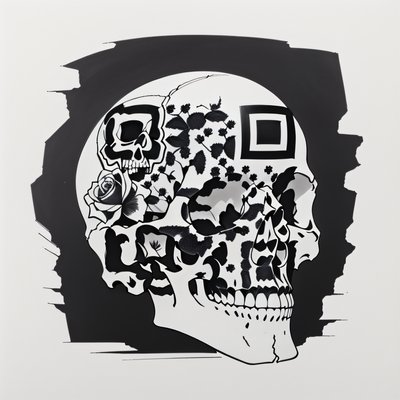 Cracked Skull and Roses Tattoo QR Code for Apparel