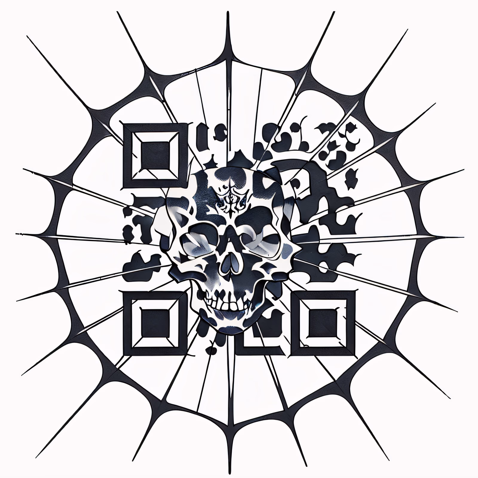QR-код с черепом и паутиной в стиле тату для временных татуировок — изображение 1