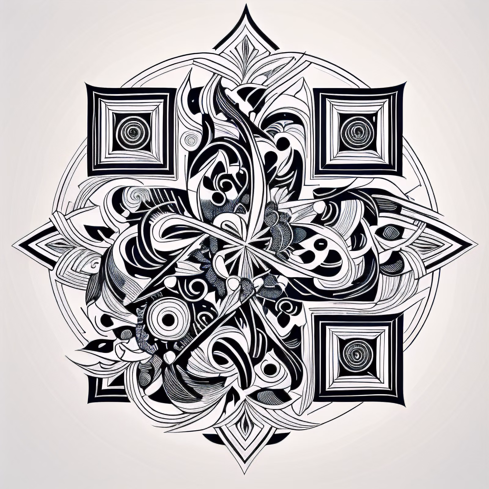 Black White Mandala Line Art QR Code for Temporary Tattoos — image 1