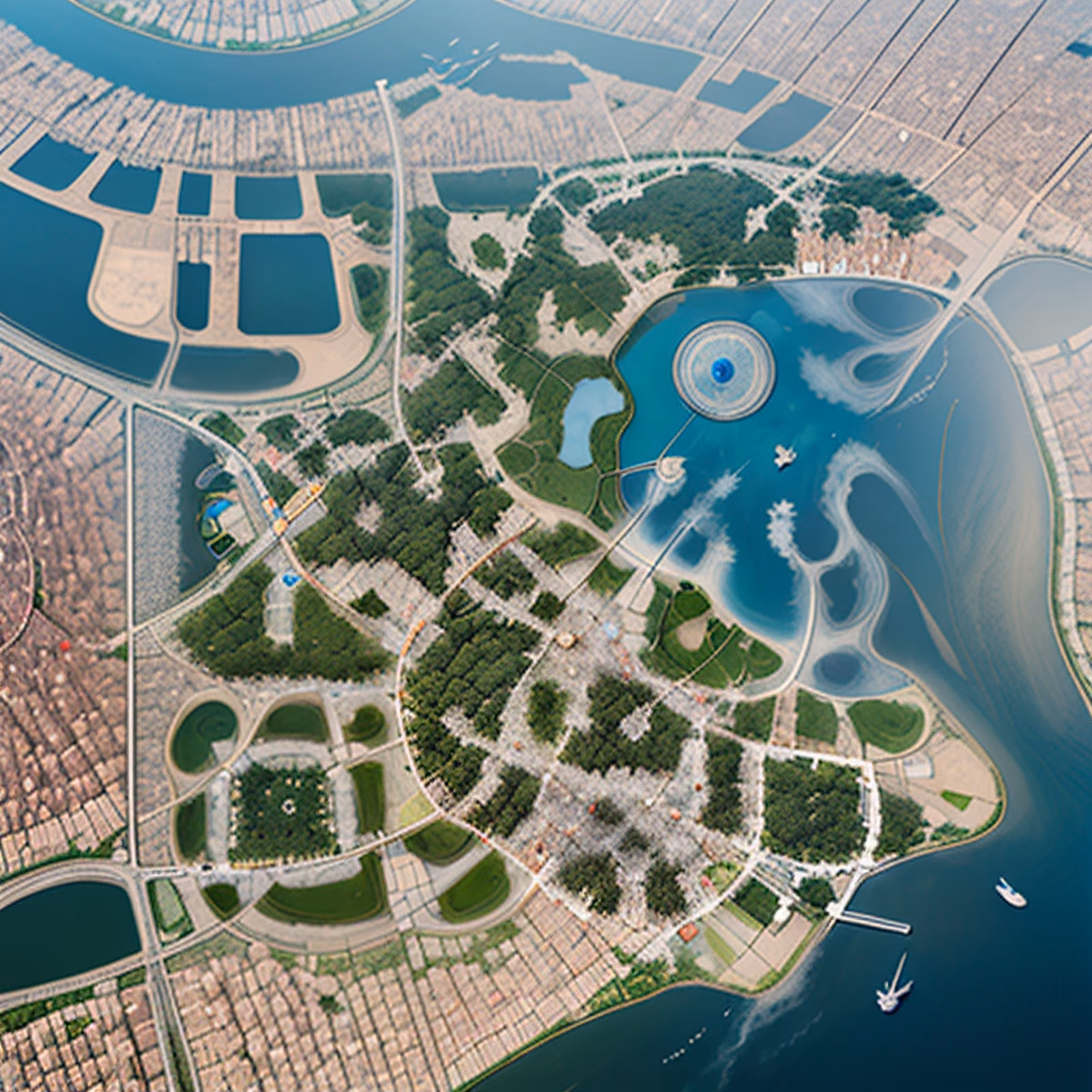 Aerial City Lake Satellite View QR Code Art — image 1