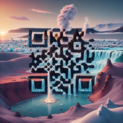 Iceland Geyser Waterfalls 3D QR Code Art