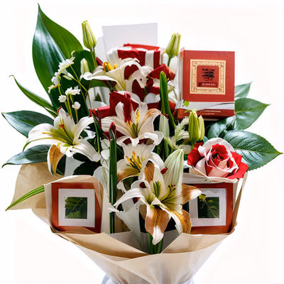 玫瑰百合花束照片二维码艺术,适用于贺卡 — 图片 1