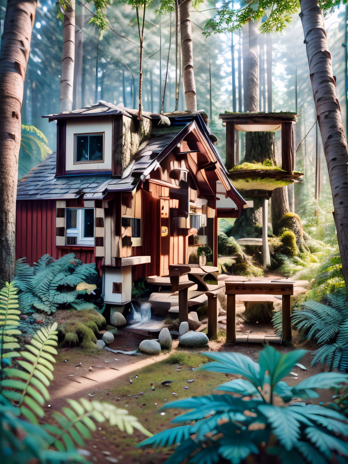 Forest Cabin Among Ferns Photo QR Code Art — image 1