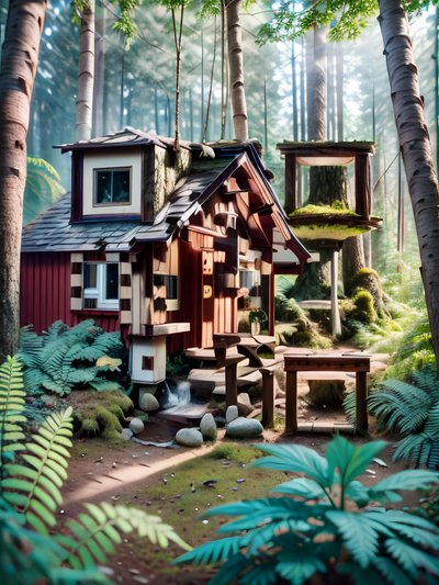 Forest Cabin Among Ferns Photo QR Code Art