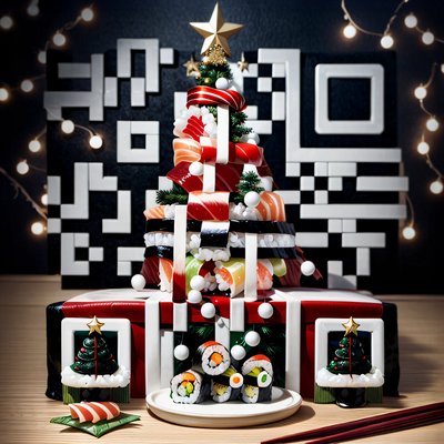Sushi Christmas Tree Render QR Code for Restaurant Menus