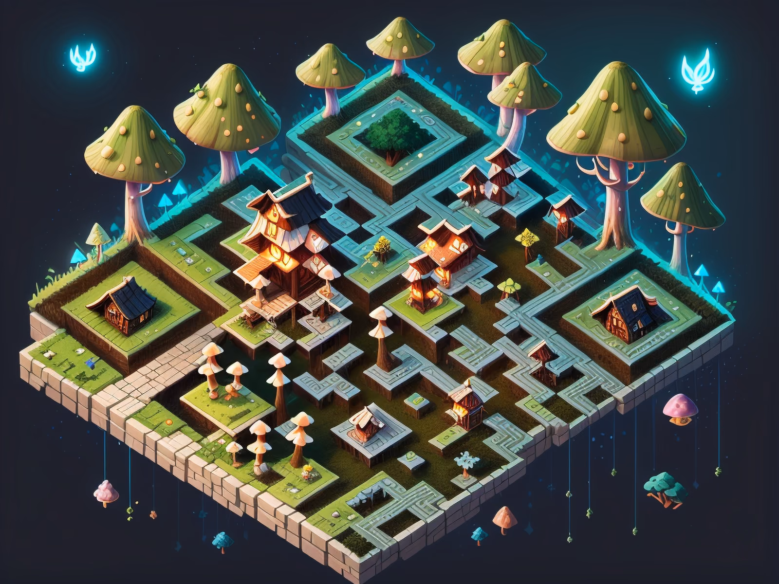 Isometric Fairy Forest Mushroom Village QR Code for Posters — image 1