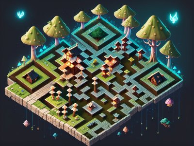 Isometric Fairy Forest Mushroom Village QR Code for Posters