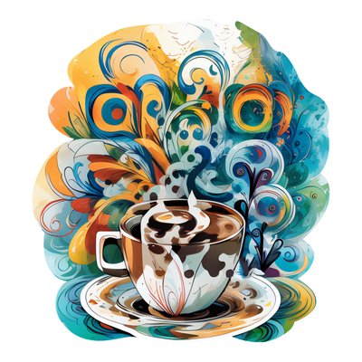 Vintage Coffee Cup Abstract Swirls QR Code for Stickers
