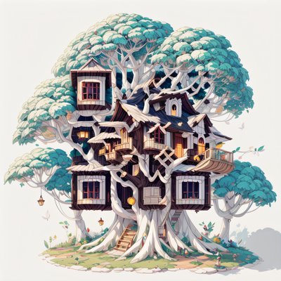 Домик на дереве в игровой иллюстрации: QR-код для постеров