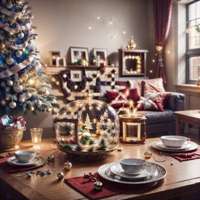 Cozy Christmas Table Scene Photorealistic QR Code for Greeting Cards