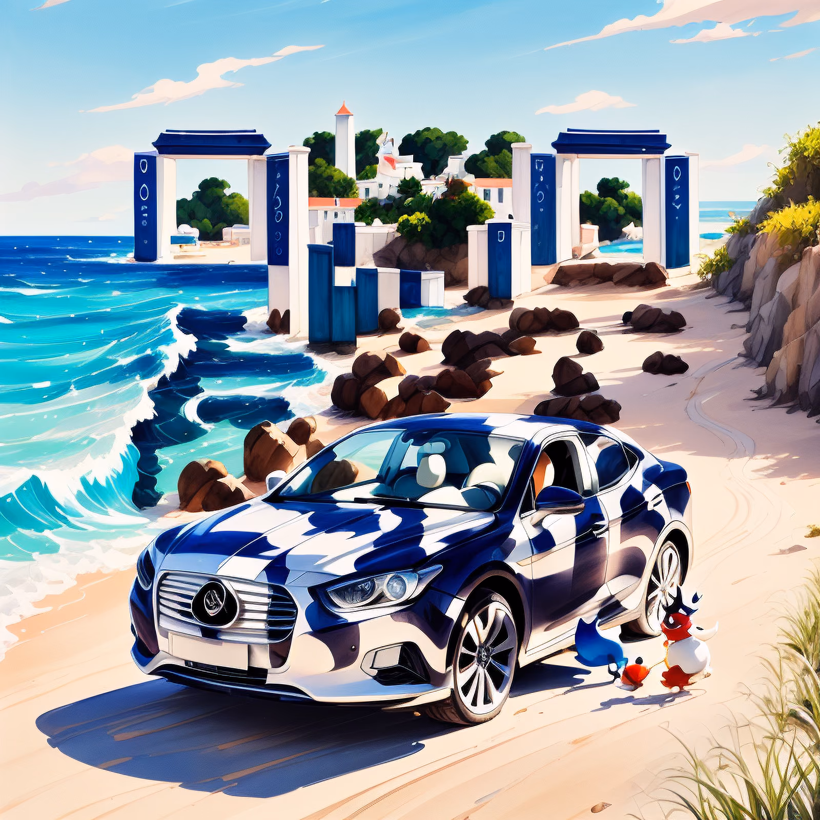 Beach Sedan Gouache QR Code Art — image 1