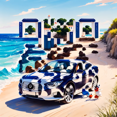 Beach Sedan Gouache QR Code Art — image 1