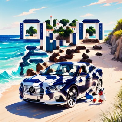 Beach Sedan Gouache QR Code Art