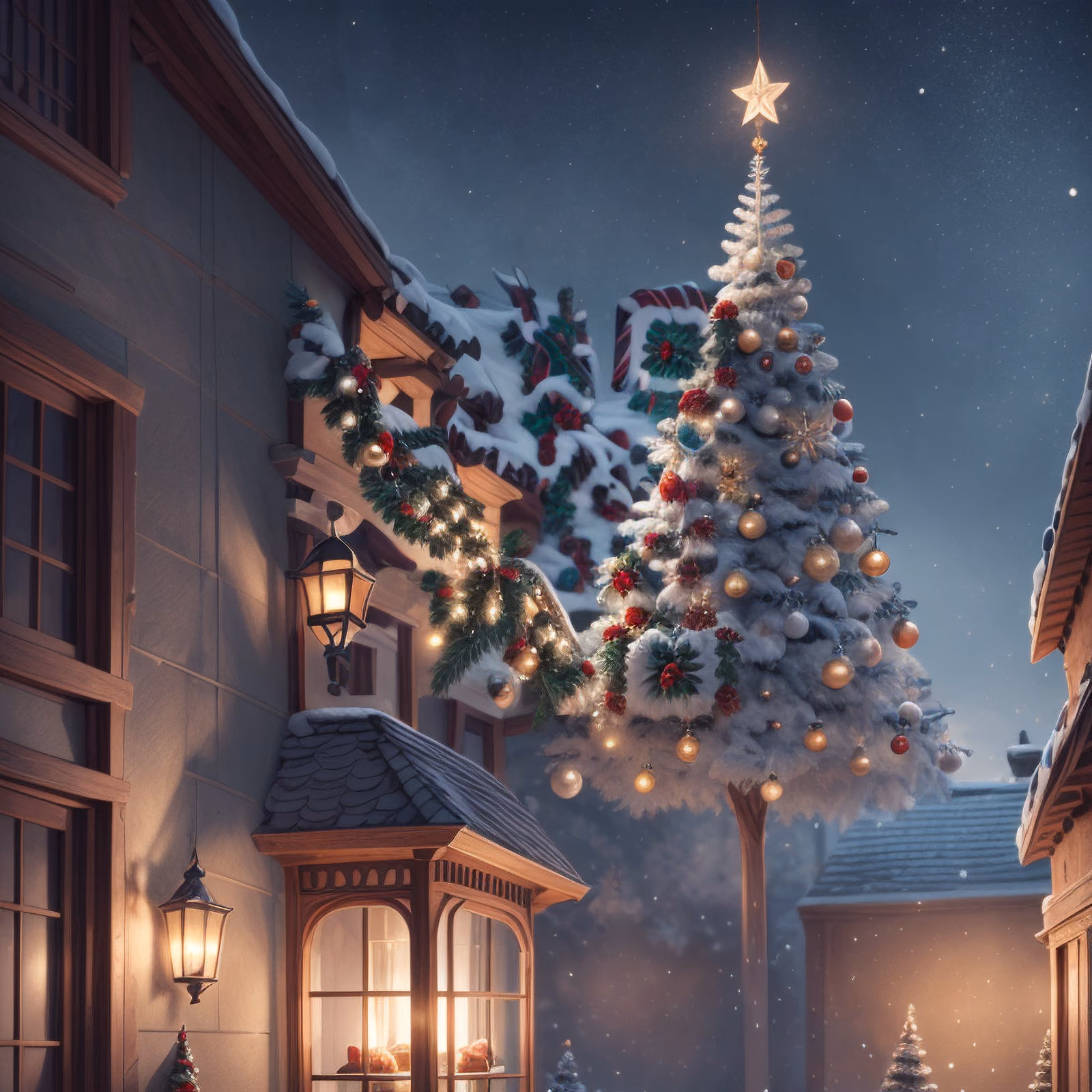 Snowy Christmas Tree Night Scene QR Code for Flyers — image 1