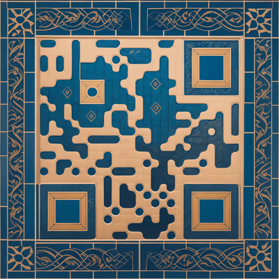 Сине-золотой орнамент из плитки: QR-код арт-дизайн — изображение 1