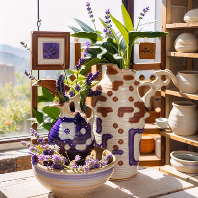 Lavender Pottery Still Life Photo QR Code Art — image 1