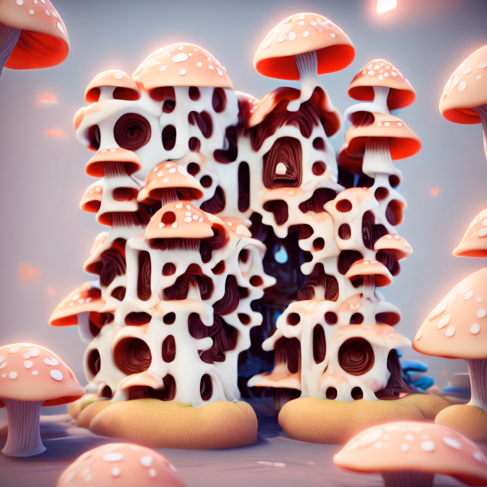 Грибная деревня: 3D-рендер QR-код для постеров — изображение 1