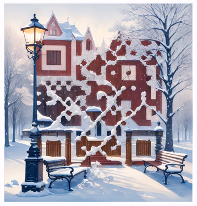 Заснеженный парк акварелью, QR-код для открыток — изображение 1