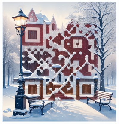 Snowy Park Watercolor QR Code for Greeting Cards