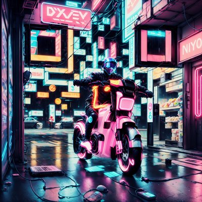 Neon Delivery Biker Cyberpunk QR Code for Posters