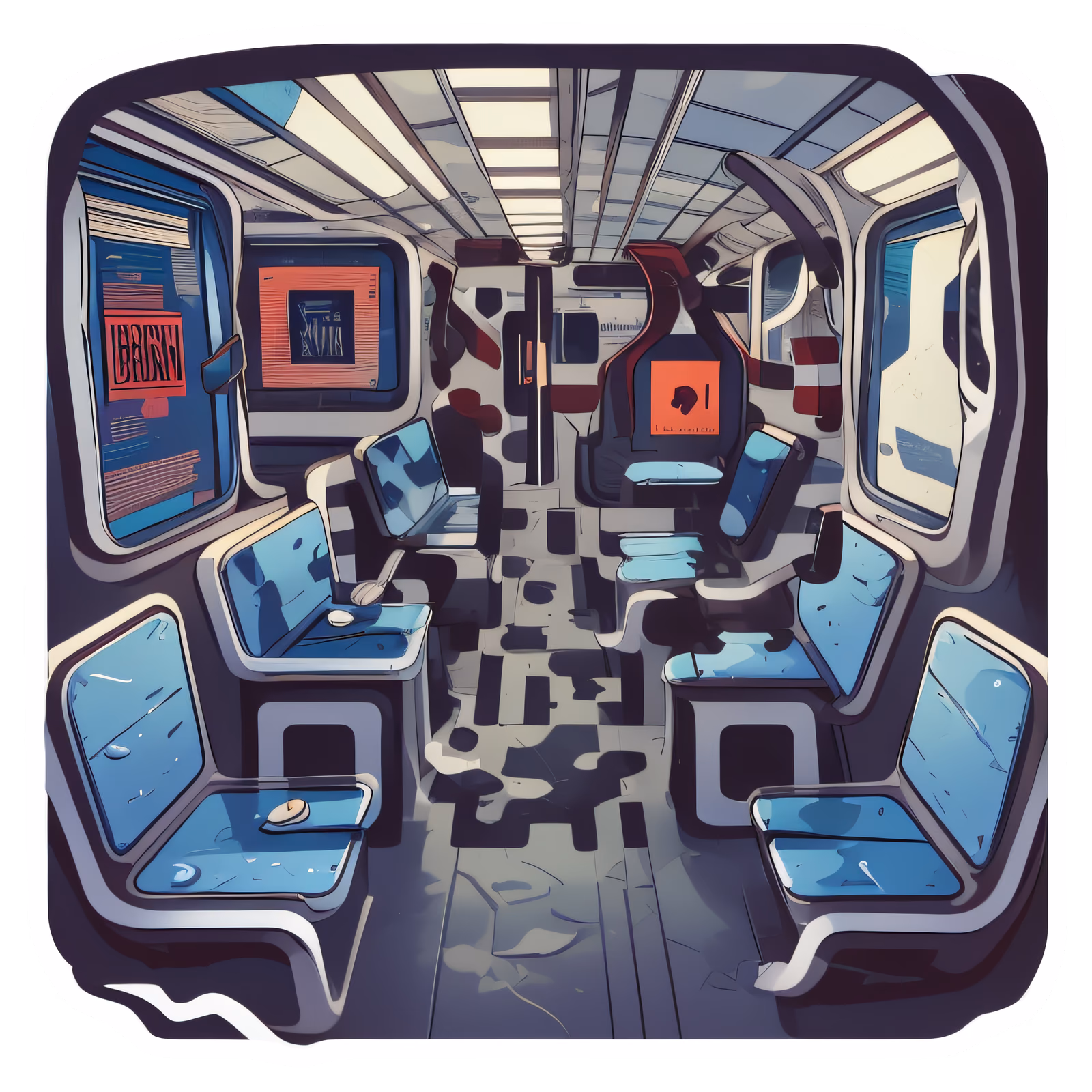 Subway Car Interior Vector QR Code for Stickers — image 1