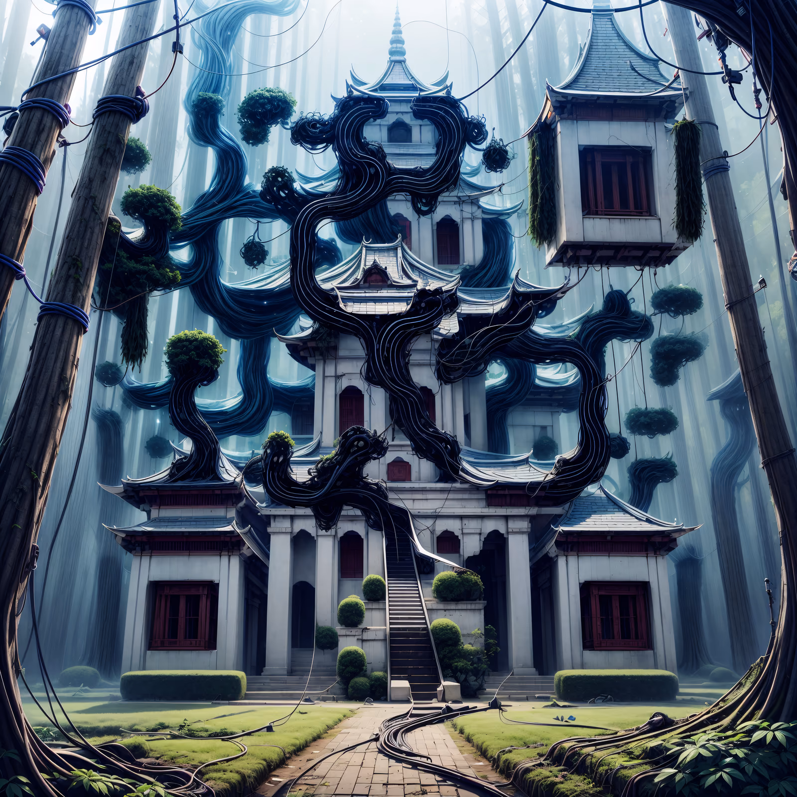 Cable Wrapped Pagoda Surreal QR Code Art — image 1