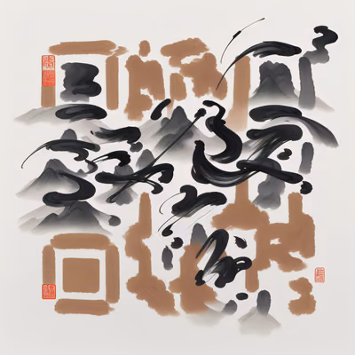 Sumi-e Ink Mountains Calligraphy QR Code Art — image 1