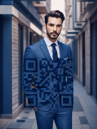 Man in Blue Suit Photorealistic QR Code for Apparel — image 1