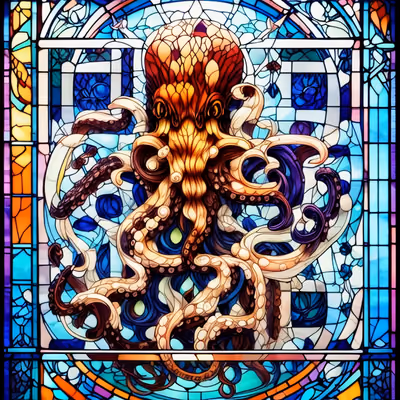 Octopus Stained Glass Window QR Code Art — image 1