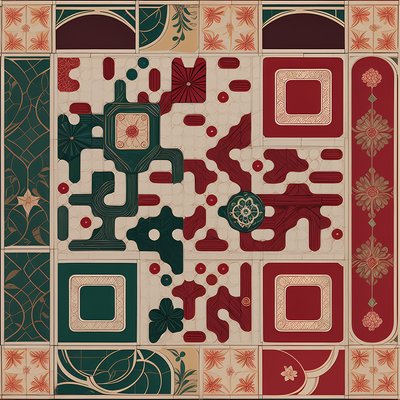 红绿花卉瓷砖图案二维码艺术