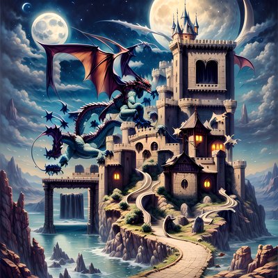 Dragon Castle Moonlit Fantasy QR Code for Posters