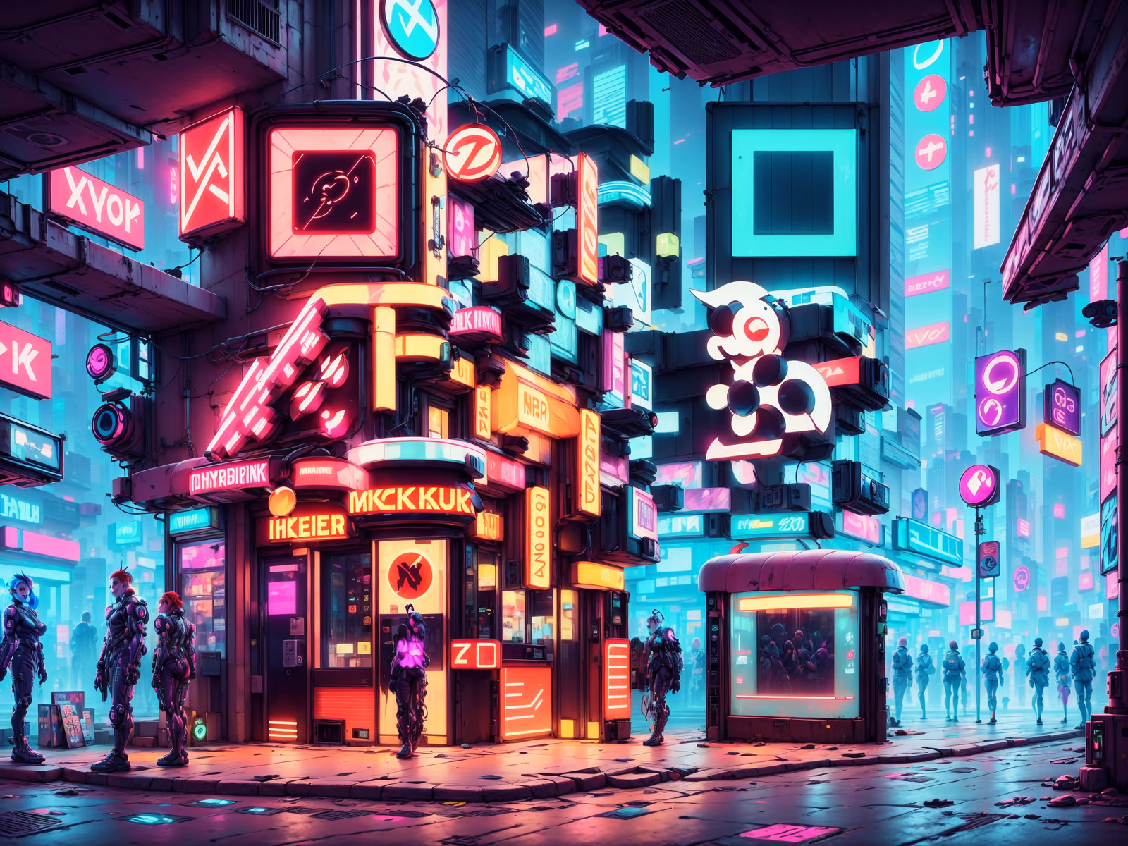 霓虹赛博朋克商店街道二维码艺术,适用于海报 — 图片 1