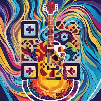 Psychedelic Guitar Vector QR Code for Stickers