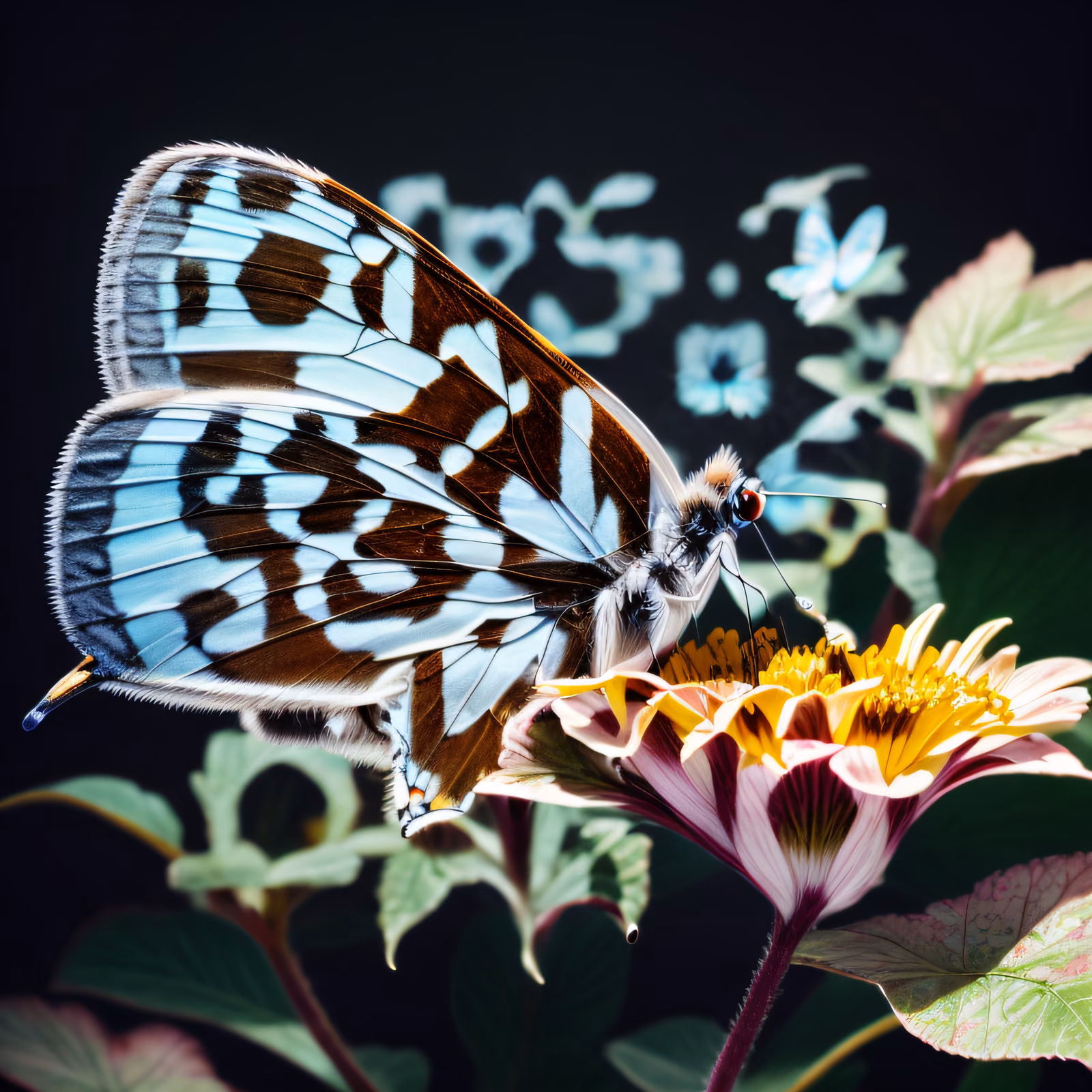 Blue Butterfly on Flower Macro QR Code Art — image 1