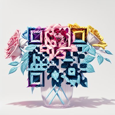 Pastel Rose Bouquet 3D Render QR Code Art