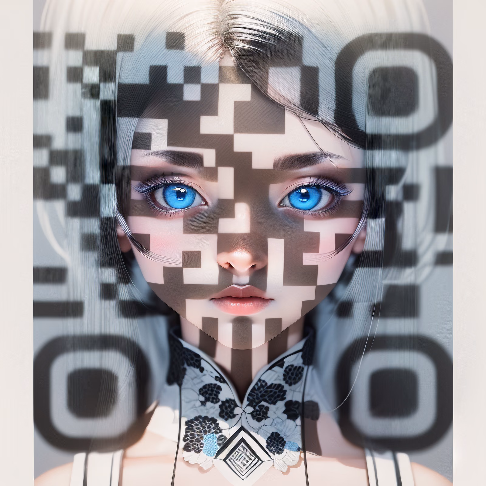 Blue Eyed Woman Portrait QR Code Art — image 1