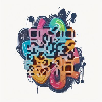 Colorful Bubble Graffiti Lettering QR Code for Stickers