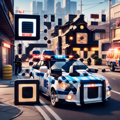 警车城市追逐二维码艺术,适用于海报 — 图片 1