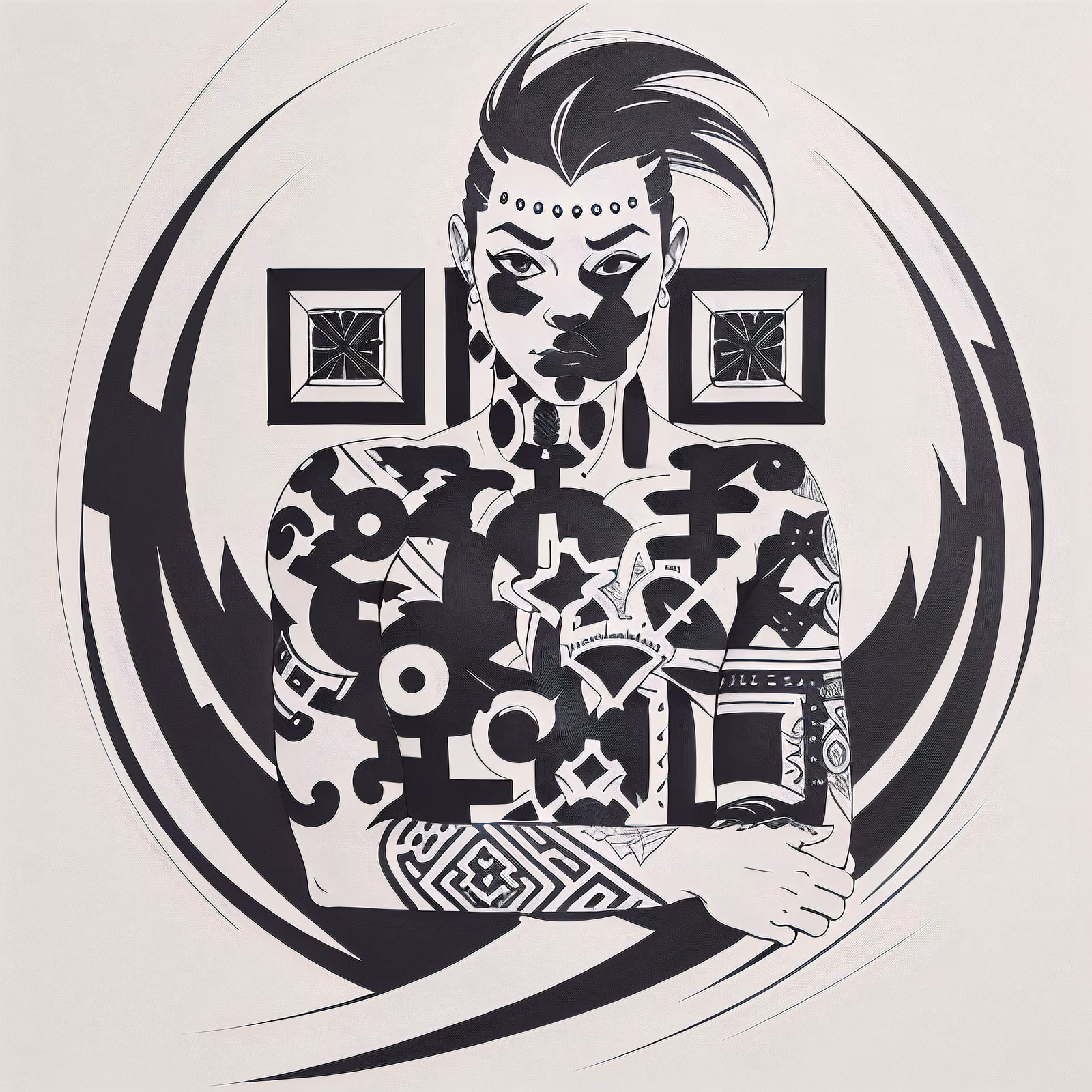 Tribal Tattooed Figure Ink QR Code for Temporary Tattoos — image 1