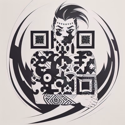 Tribal Tattooed Figure Ink QR Code for Temporary Tattoos — image 1