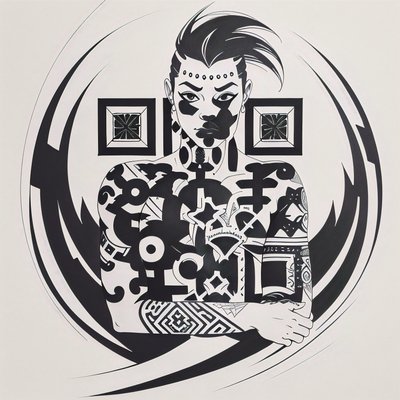 Tribal Tattooed Figure Ink QR Code for Temporary Tattoos