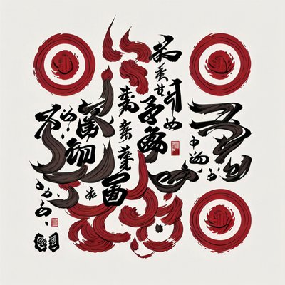 Red and Black Brush Calligraphy Abstract QR Code Art