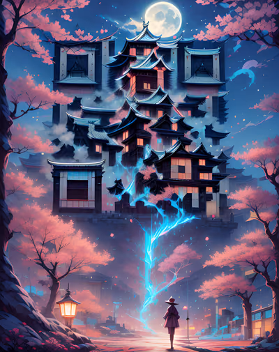 Moonlit Japanese Castle Anime QR Code for Posters — image 1